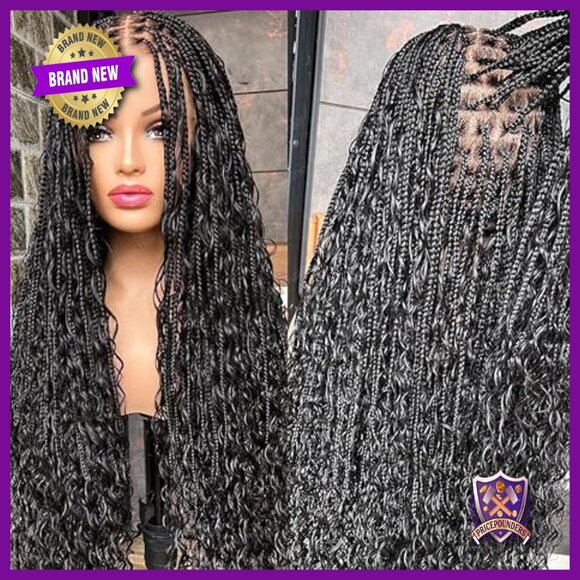 Boho Box Braids Human Hair Wig Full Lace Glueless Knotless 12 Inch main image 6